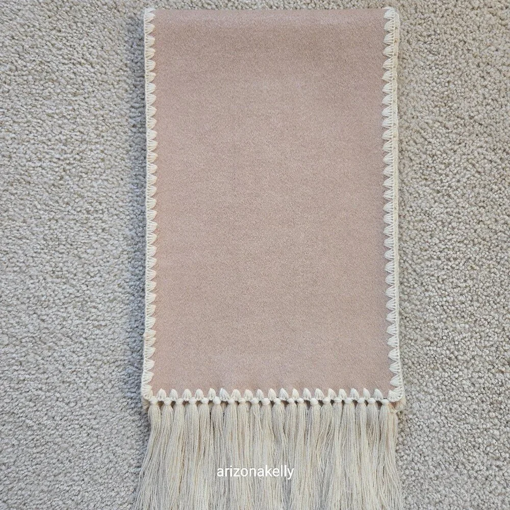NWOT Cashmere Tan Scarf with Embroidery Detail and Fringe